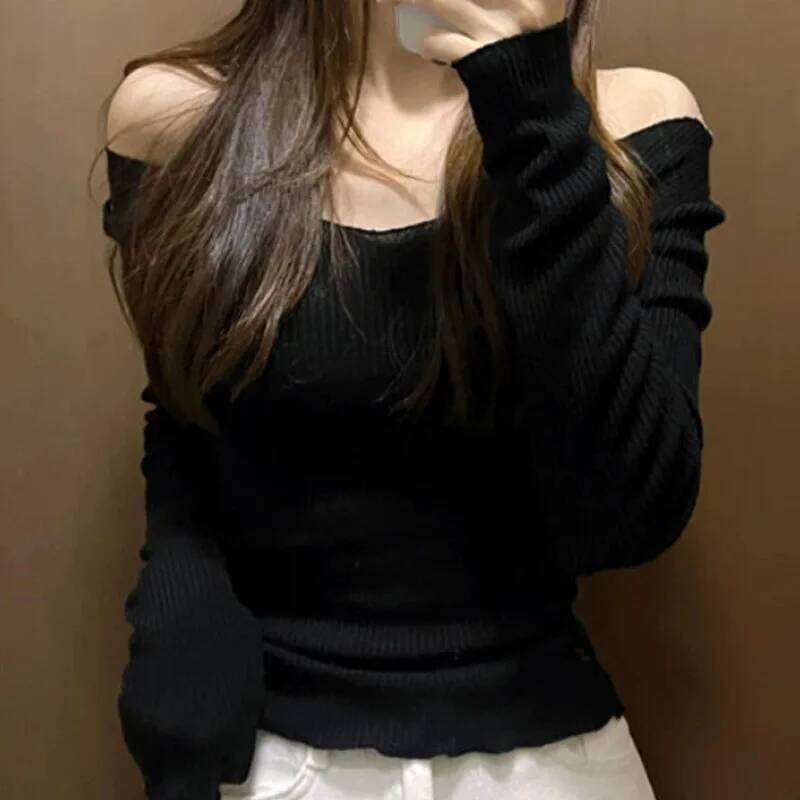 Slim Fit Long Sleeve T-shirt Women Solid Sexy Deep U-Neck Thin Thread Base Layer Shirt Autumn Winter Casual Basic Top Versatile 26L0224