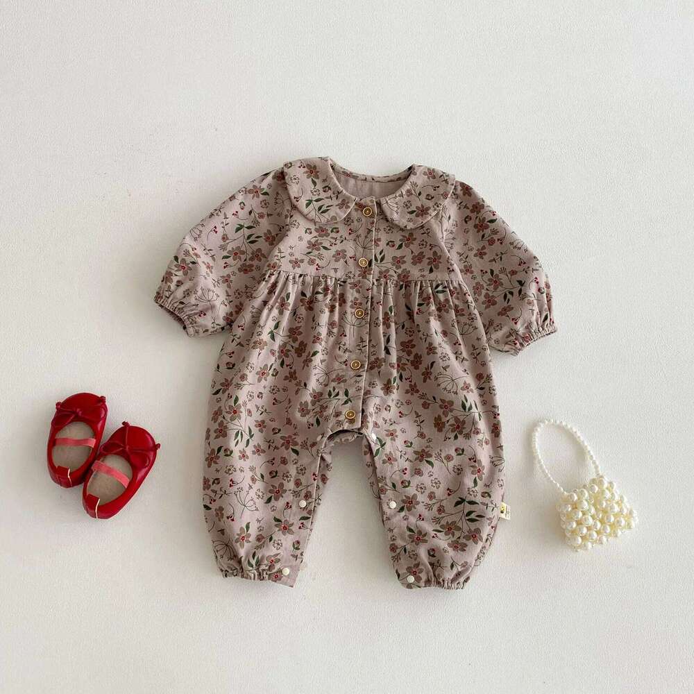 2026 Spring New Baby Long Sleeve Romper Infant Girl Peter Pan Collar Floral Jumpsuit Cotton Newborn Toddler Clothes 0-24M 26H0224