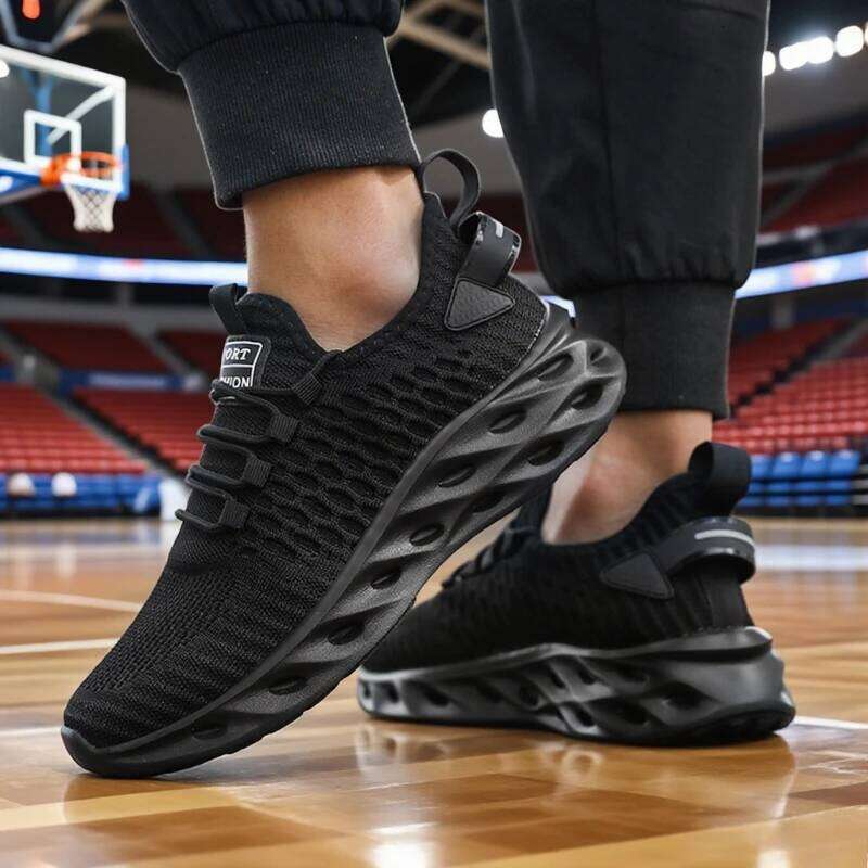 Men's Athletic Basketball Sneakers Bright Yellow Woven Upper Airy Mesh Design Men Trendy Non-slip Functional Sports Shoes