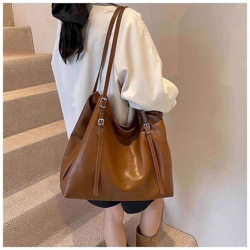 Leather Shoulder for Women Korean Style Handbags Versatile Minimalist Luxury Office Lady High Quality Vintage Tote Bags Z260224