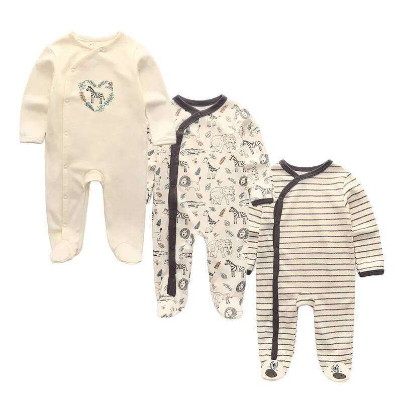 Kiddiezoom 3 Pcs/Lot Autumn Winter Unisex Long Sleeve Baby Boy Girl Romper 100%Cotton Soft Newborn Jumpsuits Clothing 26Y0224