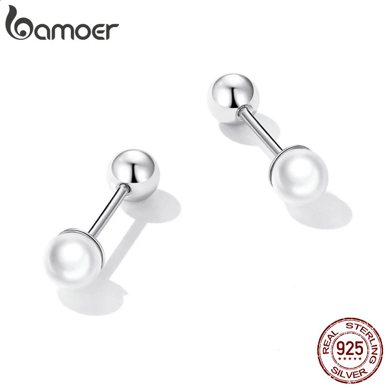 925 Sterling Silver Charm Pearl Beads Stud Earrings For Women Trendy Mini Ball Earrings Fine Jewelry for Daily Wear 260205