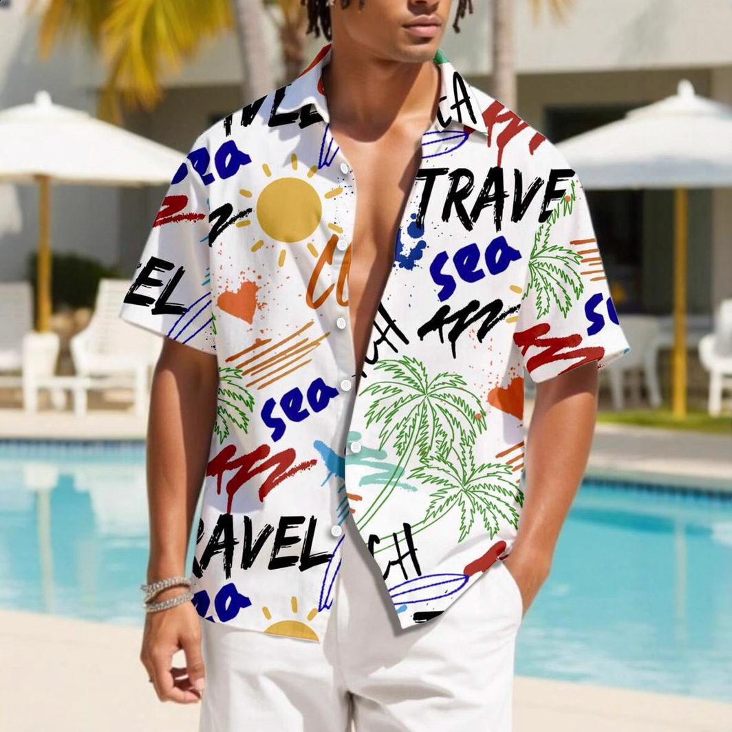 2025 Summer Mens Travel and Vacation Trend 3D Printed Short Sleeve Casual Shirt 240807