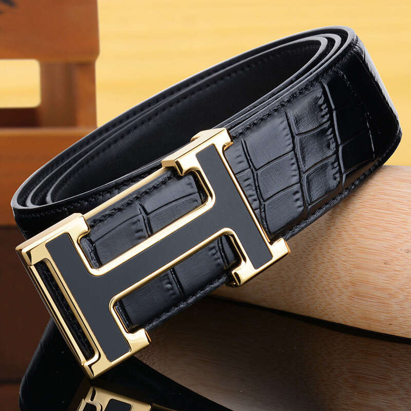 Trendy Men's Top-Layer Leather Belt - Crocodile Pattern Smooth Buckle, Casual Pants Belt, One-Piece Dropshipping