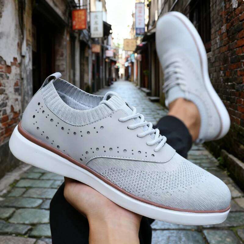 Casual Sneakers 2025 New Design Block Style Breathable Knitted Mesh Walking Shoe Fashionable Retro Comfortable Men's Shoes