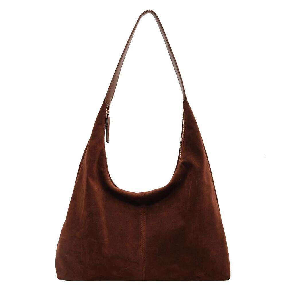 Women Suede Tote with Zipper Shoulder Large Capacity Solid Slouchy Commuter Travel Bag Z260224