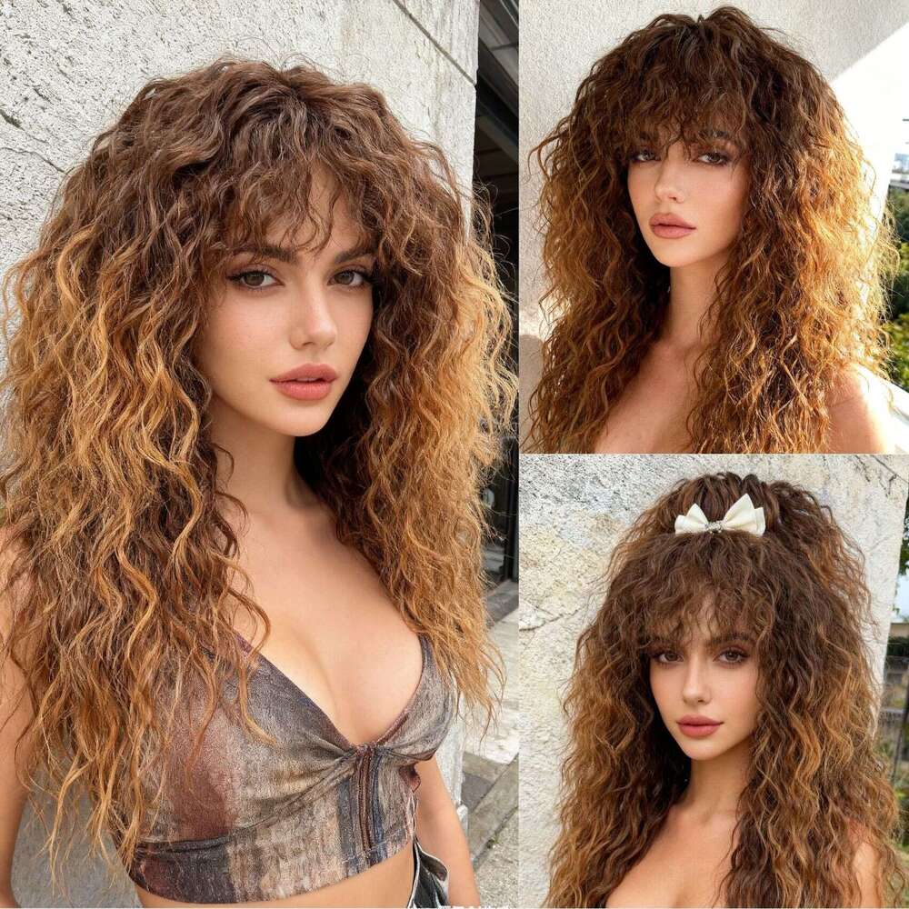 2026 African New Style Natural Wool Bangs Synthetic Full High-Temperature Silk Curl Wig SHXI