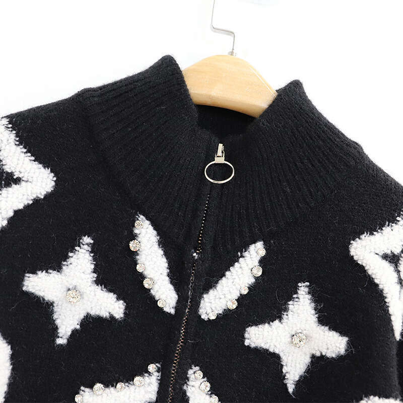 Autumn Winter Niche Trendy Brand Three-Dimensional Towel Embroidered Knitted Jacket Studded Brick Sweater