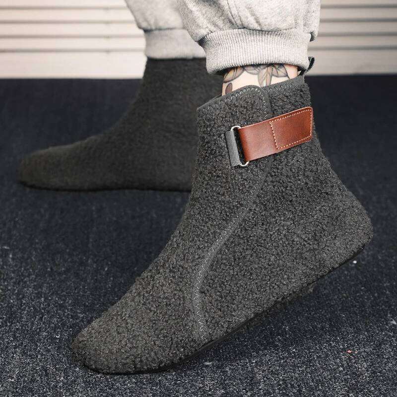 MAEDEF Men's High Top Winter Cotton Man Warm Slippers Loafers Thin Bottom Lightweight Plush Casual Shoes for Men