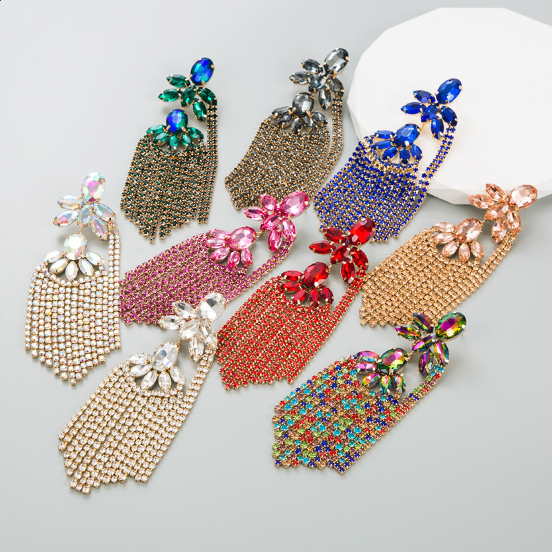 Dangle Chandelier CUIER Dazzling17CM Rhinestones SS28 Long Tassel Clip on Earring for Women Jewelry Crystal AB Big Size Accessories for Drag Queen 231