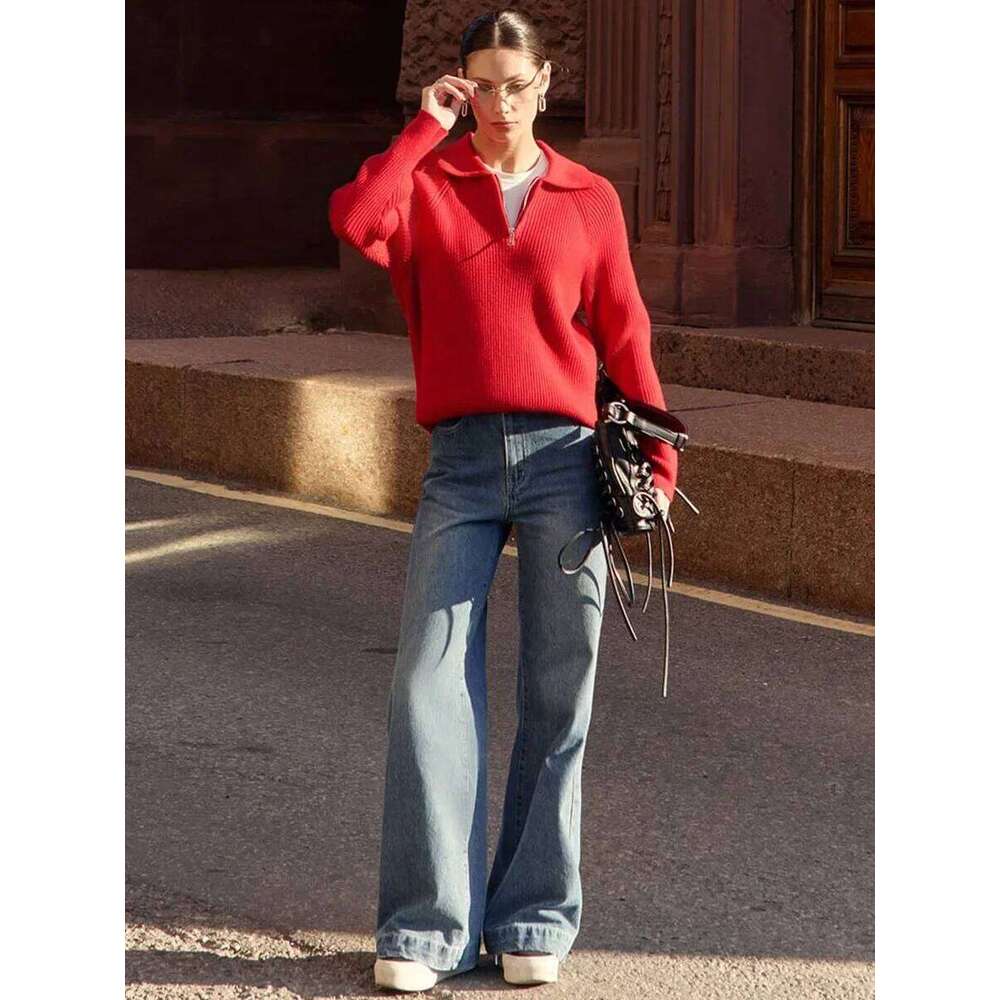 Wolfeel Autumn Winter Simple Casual Polo Collar Pullover Sweate Office Lady Fashion Warm Top Women Knitted Long Sleeves 26W0224