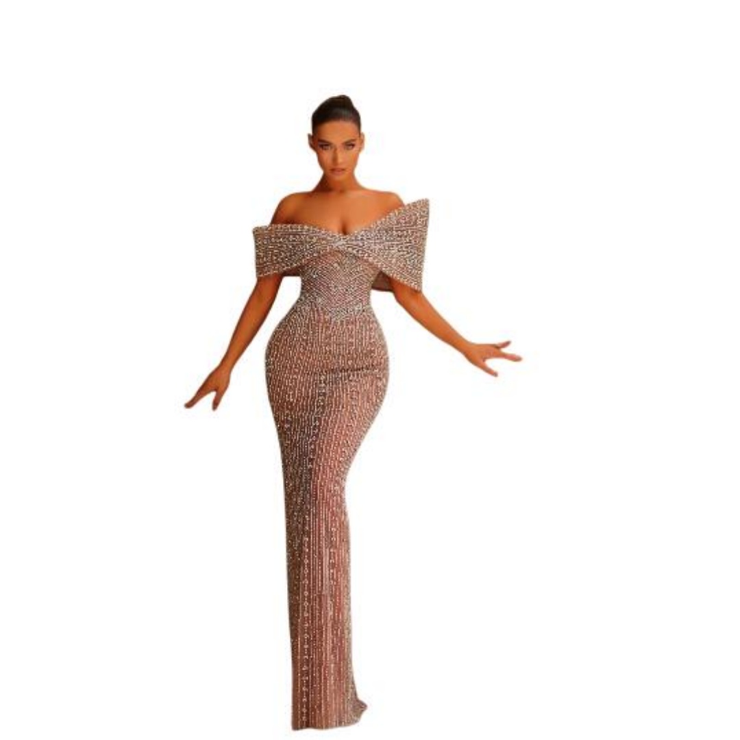 Sexy Off The Shoulder Evening Dresses Customized Luxury Crystal Beaded Prom Dress Sequined Floor Length Party Gown