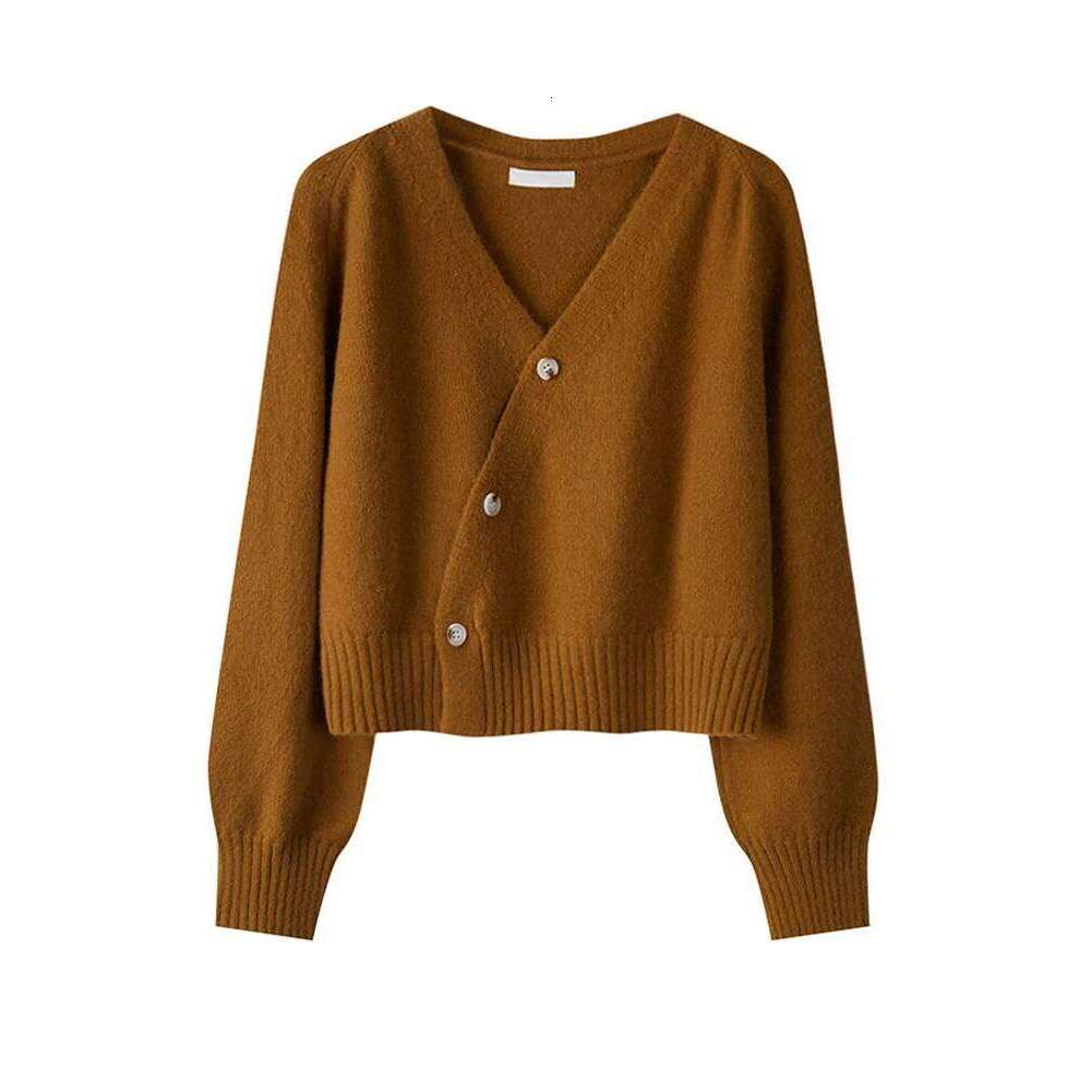 Autumn Winter Skew Button Cardigan V-neck Women Knitted Long Sleeve Tops Korean Loose Solid Cashmere Woman Sweater 26L0224