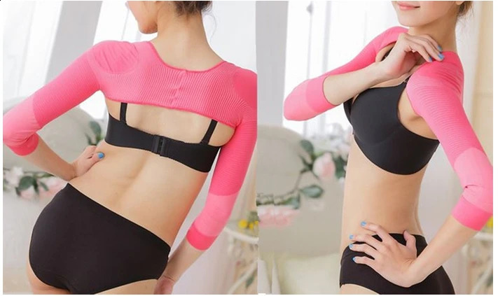 Women Pink Anti Cellulite Slimming Arm Compression Sleeves Wrap Lady Shoulder Slim Shaper 260129