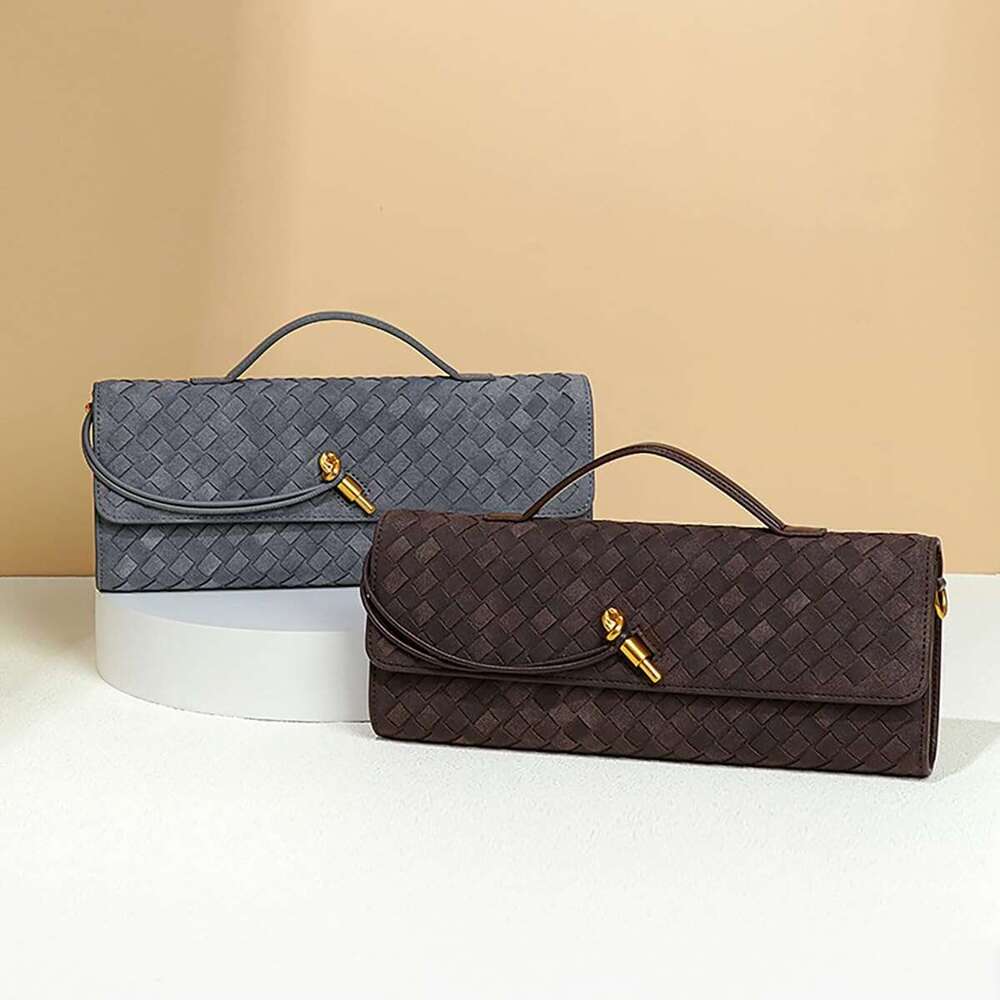 Suede Woven Handbag For Women Trendy Evening Shoulder Bag Casual Purse Crossbody Satchel With Metal Buckle