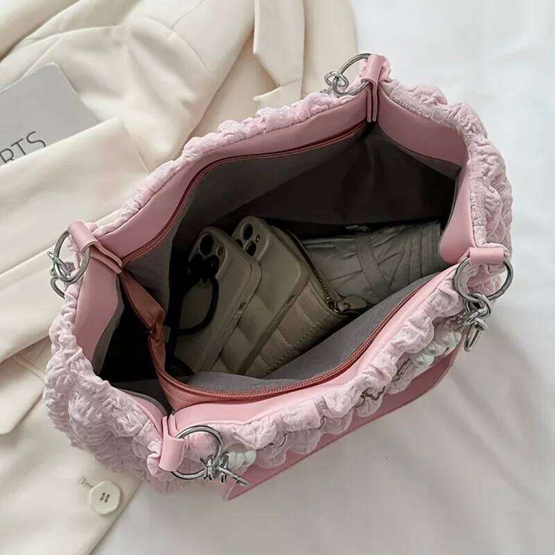 Fashionable Bubble Pleated Women's Shoulder Bag, Simple and Versatile Handbag, Large Capacity Casual Commuting Tote Bags Z260224