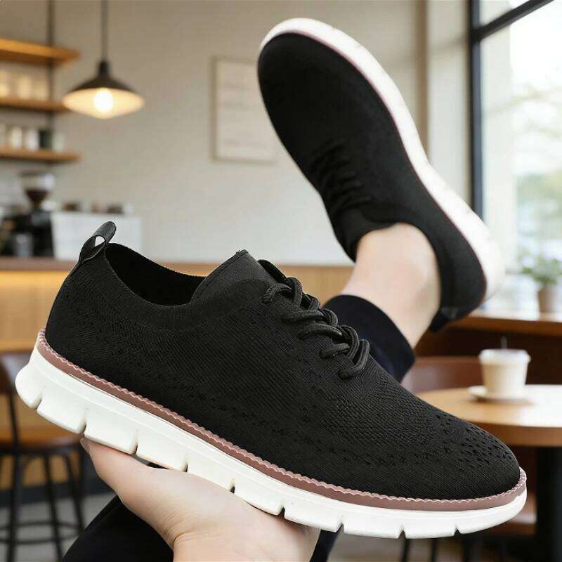 Classic Men Casual Breathable Brogue Flats Cushioning Color Blocking Design Dress Shoes VErsatile Business Light Sneakers