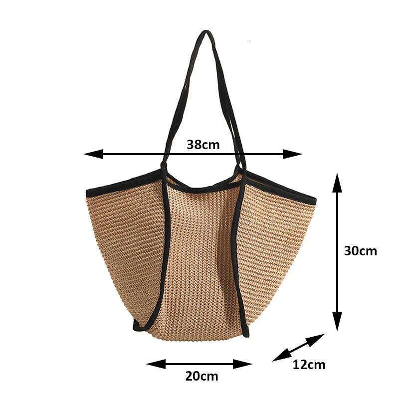 Leisure Hand-held Women Fashionable Splicing Tote Bag, New Trend Niche Design, Shoulder Grass Woven Bag Z260224