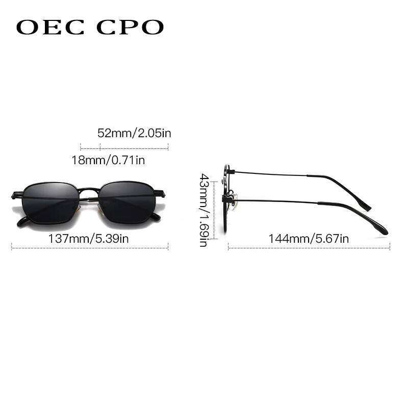 OEC CPO Retro Punk Square Sunglasses Women Fashion Orange Lens Metal Shades UV400 Men Sun Glasses Female Eyewear 26W0224