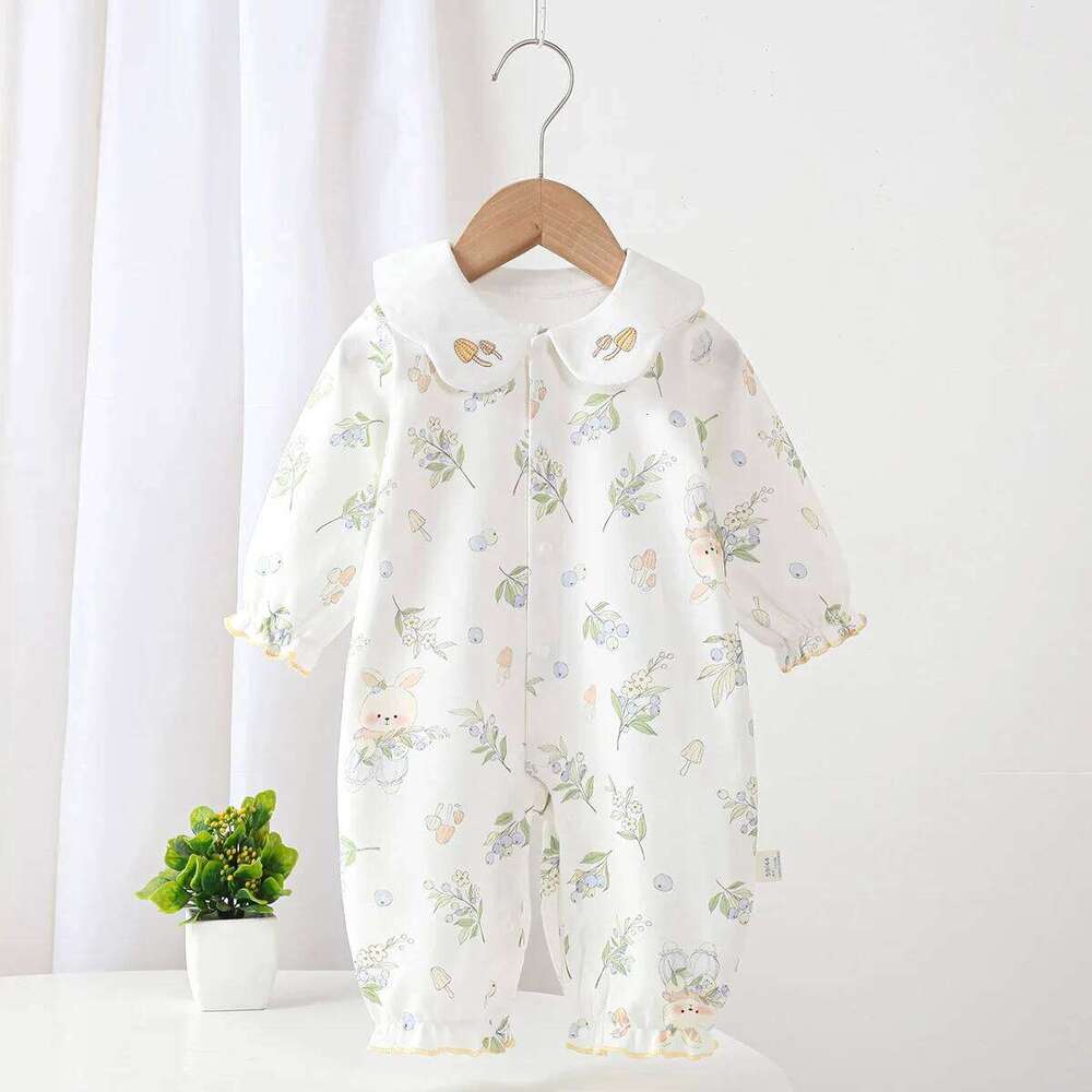 New Model Baby Spring Autumn Onesie 6-18 Month Kids Pure Cotton Cute Romper Toddler Turn Down Collar Printed Casual Jumpsuit 26H0224