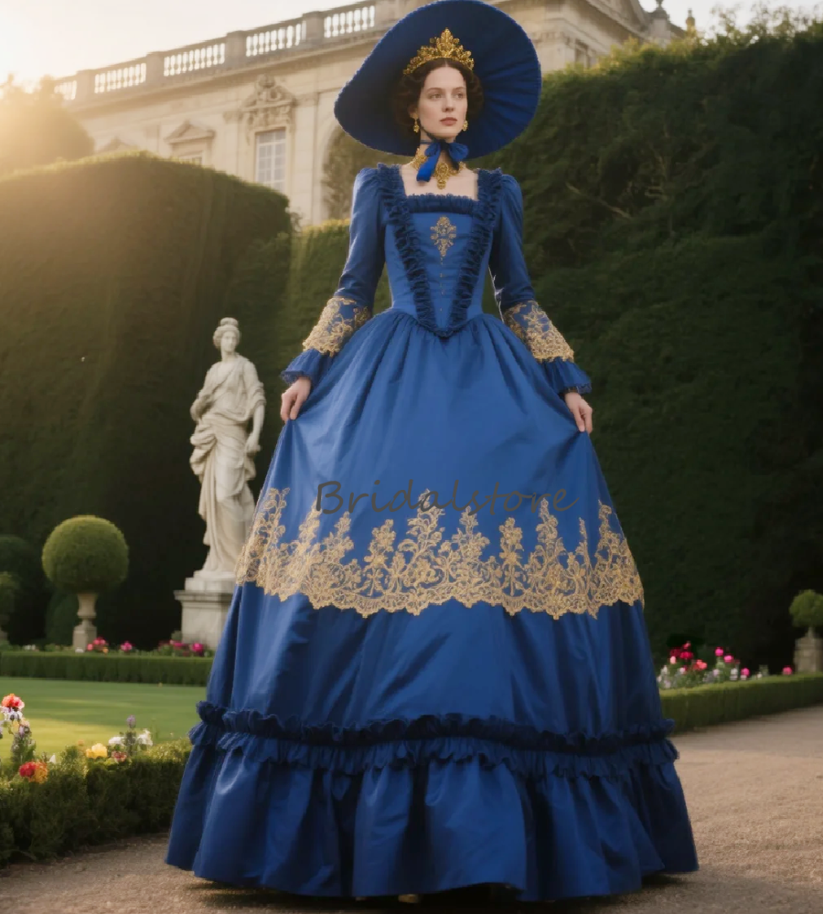 Historical Marie Antoinette Blue Evening Dress Bustle Victorian Prom Dress Renaissance Rococo 18th Century Court Formal Party Special Occasion Dress 2