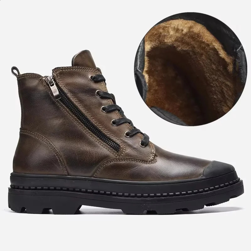 Natural Cow Leather Men Winter Boots Handmade Retro Men Boots Genuine Leather Men Winter Shoes 9550 260130