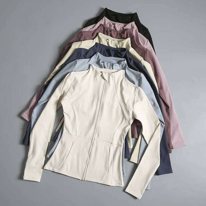 New wear ladies coat round high elastic loose exercise fitness long sleeve stand-up collar yoga tops 26Y0224