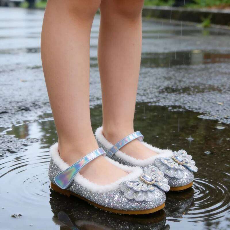 Autumn Fashion Pearl Bow Rhinestone Frozen Elsa Girl Flat Kids Princess Warm Winter Shoes Size 23-36 26W0224