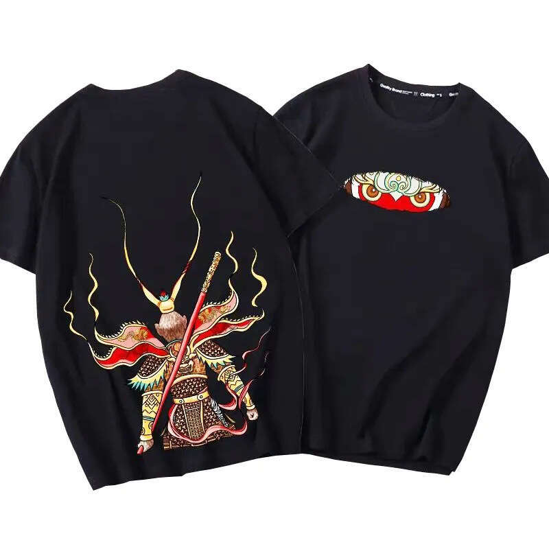 Men's T-shirt New Chinese Style Monkey King Lion Dance Combining Traditional Mythology And Lion Dance Elements Double-sided Print Enhances Recogn