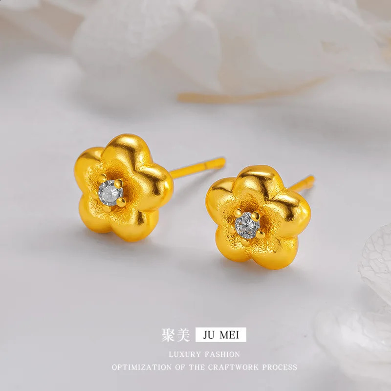 Flower Ring Earring Necklace Set for Women 24K Gold AU999 Minimalist Jewelry with Gradient Pink Enamel Petals 260207