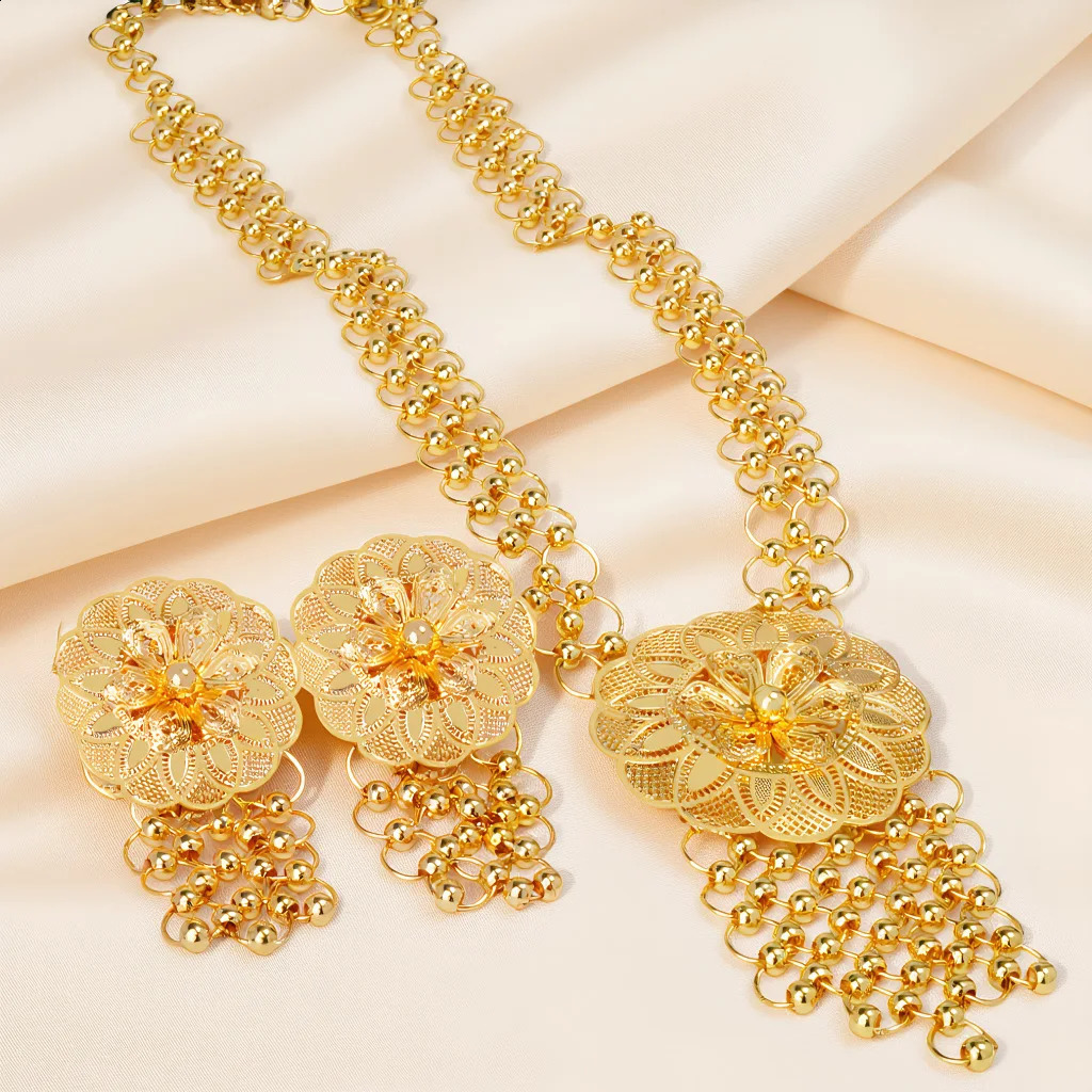 Hollow Flower Necklace Earrings Set Womens 24K Gold AU999 Exquisite flower jewelry set youthenhancing and trendy 260207