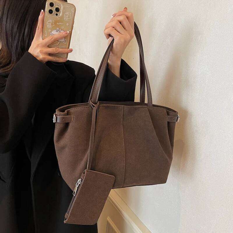 Shoulder for Women Large Suede Totes Lightweight Underarm Bag Casual Shopper Handbag Solid Color Travel Bucket Bags Z260224