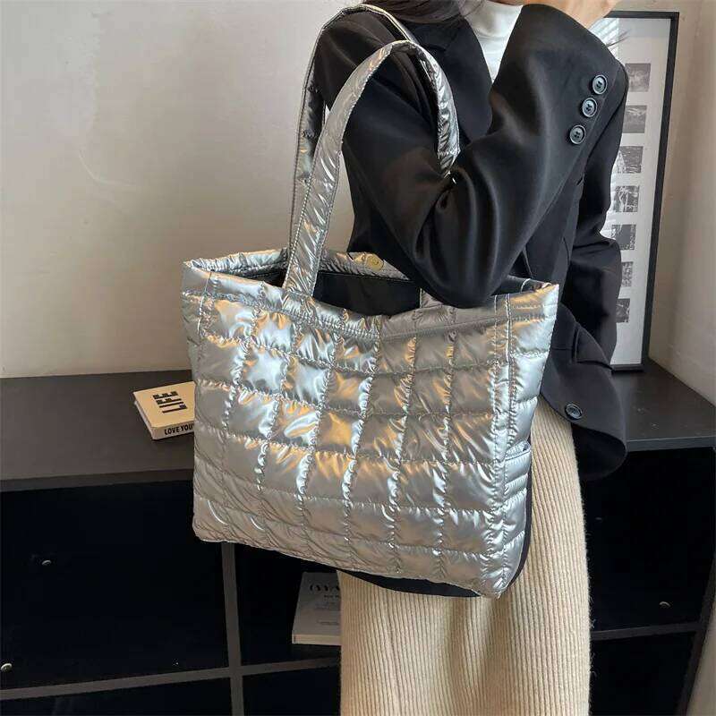 Winter Women Down Messenger Quilted Space Cotton Padded Tote Shoulder Bag Female Large Capacity Fluffy Top-handle Bags 2023 Z260224
