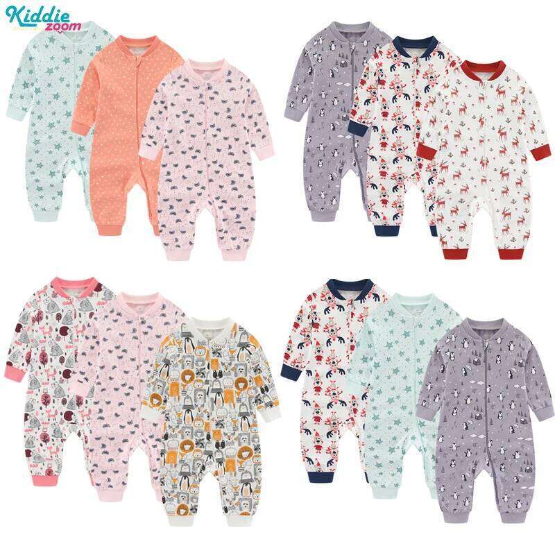 2-way Zipper Romper Cotton One-piece Jumsuit 0-24 Months Long Sleeve Newborn Baby Pajamas Comfortable Breathable 26Y0224