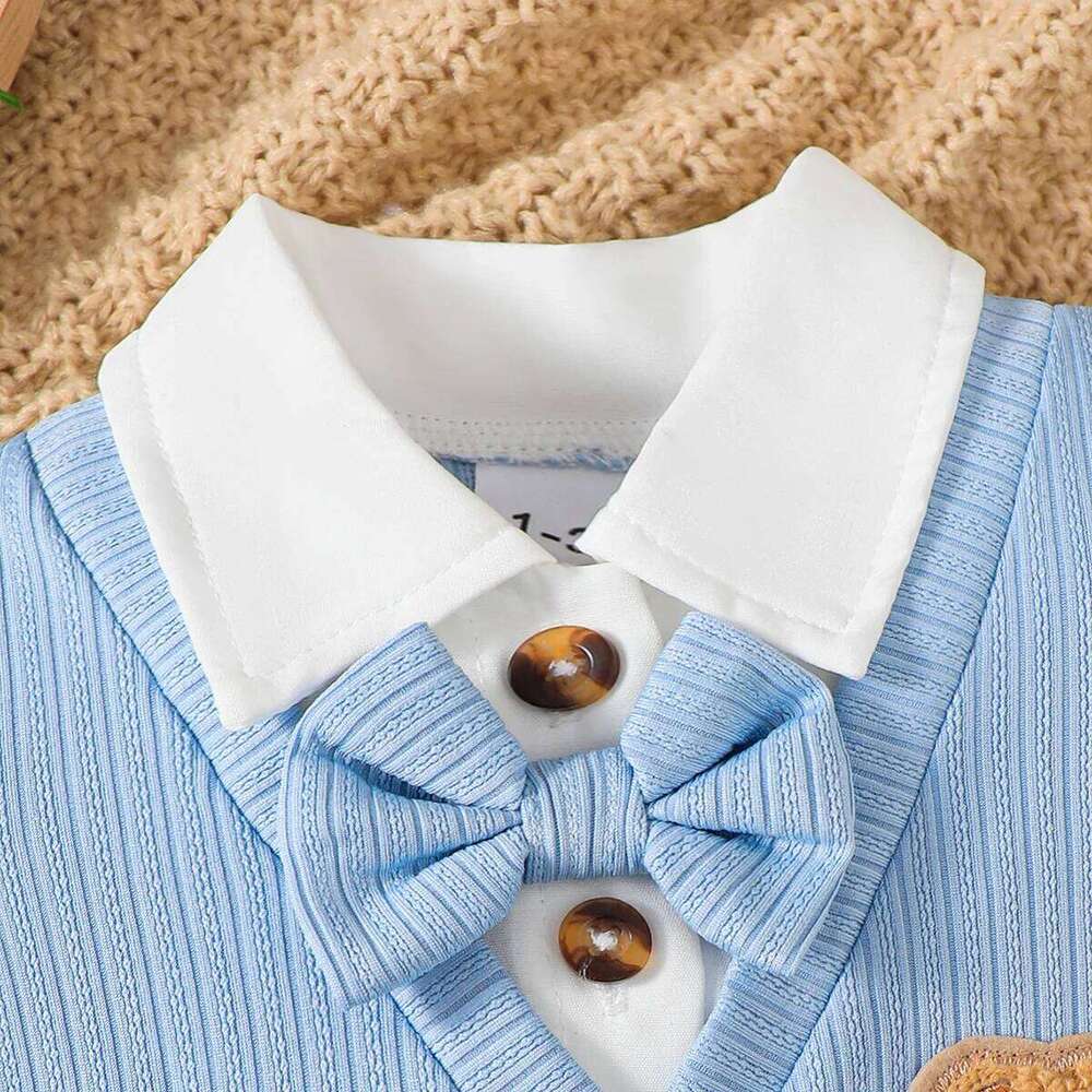 Newborn Cute Little Dear Short sleeved Jumpsuit 0-18 Months old Baby boy Summer Small Gentleman's clothing 26Y0224