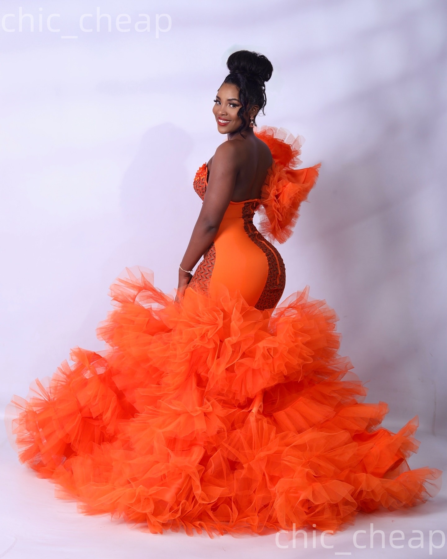 Aso Ebi Orange Mermaid Prom Dresses 2026 One Shoulder Flowers Applique Evening Formal Party Second Birthday Engagement Gowns Dress For Special Occasio
