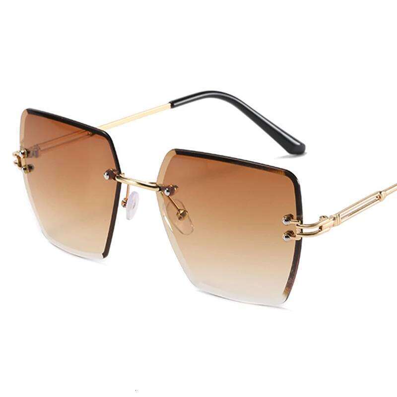 Vintage Square Sunglasses Women Brand Designer Fashion Sun Glasses Female Rimless Polygon Metal Rivet Big Frame Oculos De Sol 26W0224