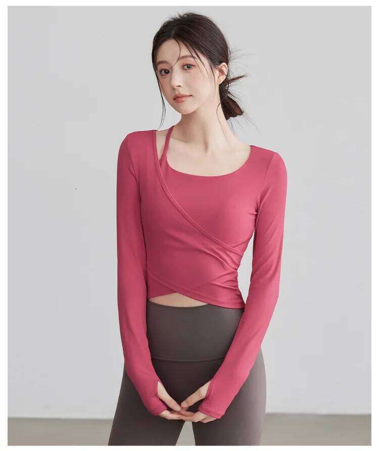 Yoga Clothes Fake Two-piece Slimming Tops with Chest Pads Professional Pilates Training Fitness Long Sleeves for Women 26Y0224