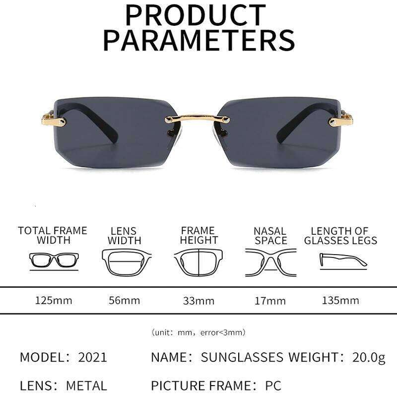 Rimless Sunglasses Rectangle Fashion Popular Women Men Shades Small Square Sun Glasses For Female Male Summer Traveling Oculos 26W0224