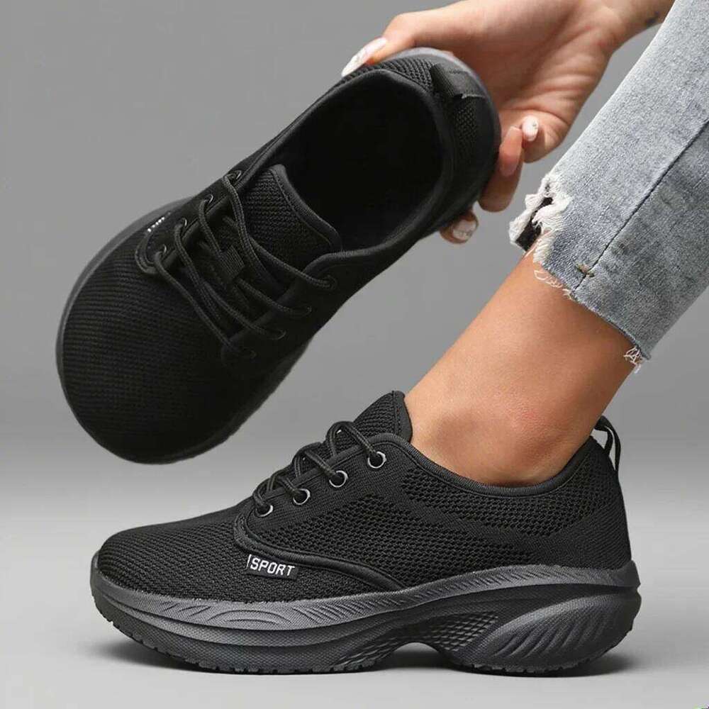 New Women's Platform Last Shoe Breathable Mesh Height Increasing Soft Soled Walking Shoes Simple Women Wide Footed Sneakers