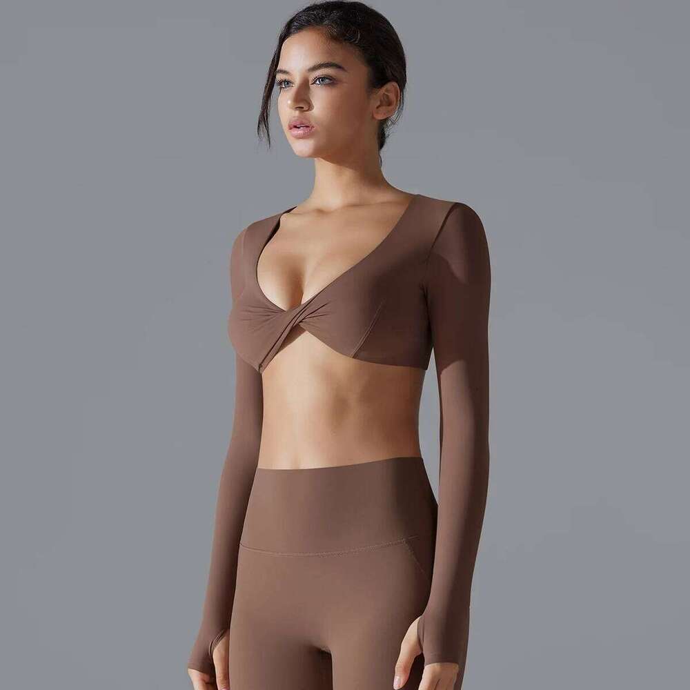 Yoga Long Sleeve Slim Sexy Breathable Quick Drying Sport Brassiere Gym Push Up Shockproof High Intensity Pilates Clothes Women 26Y0223