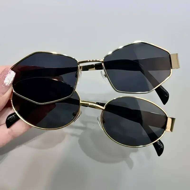 2Pcs Oval & Polygonal Combination Sunglasses, Metal Frame Pc Lenses, Fashionable Wear, Holiday Gifts 26W0224