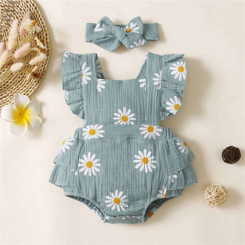 Summer Newborn Infant 0-18Month Baby Girls Romper Sunflower Print Sleeveless Cute Kids Onepiece Jumpsuit 26Y0224