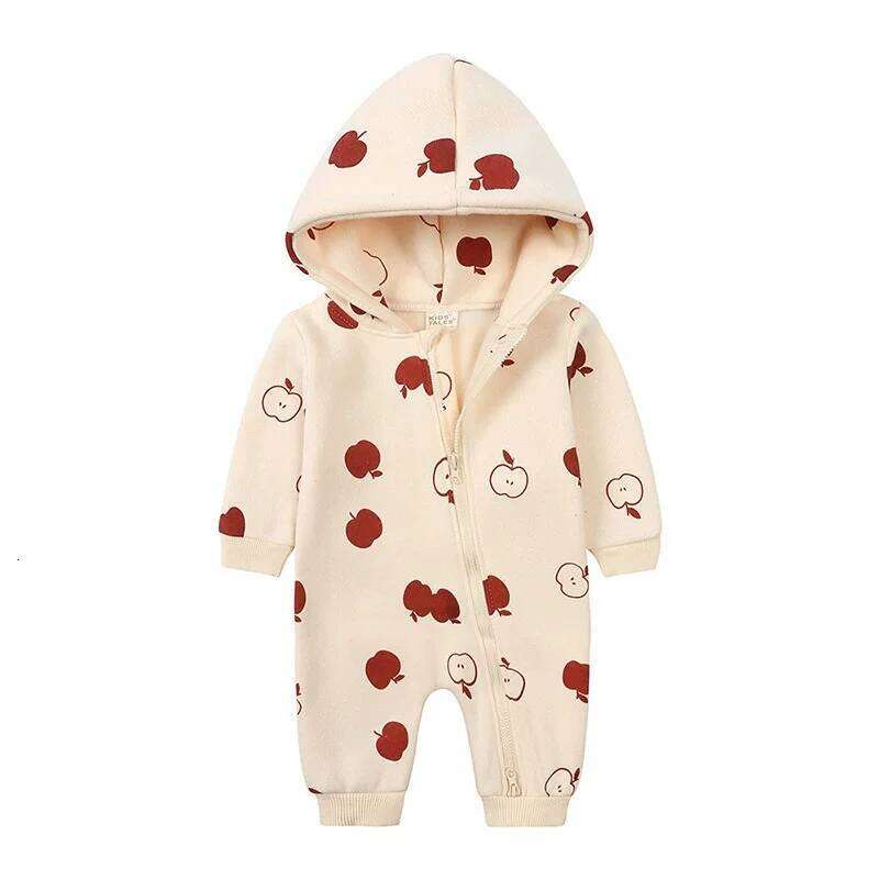Print Girl Romper Long Sleeve Hooded Zipper Newborn Clothes Boys Rompers Spring & Autumn Baby Clothing 3-24 Months 26H0224