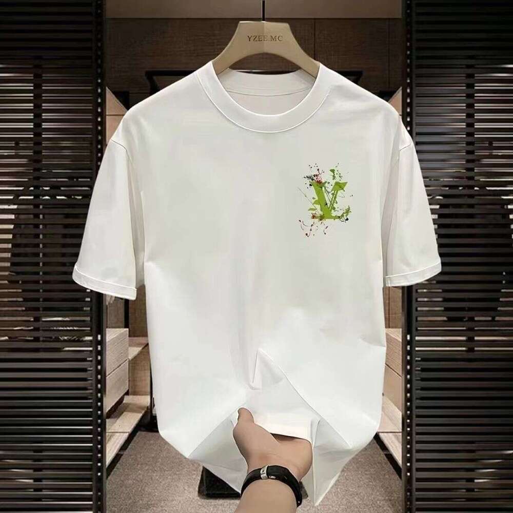 Summer New Pure Cotton Short T-Shirt For Men, Round Neck, Trendy Brand, Letter Print, Loose Fit, Versatile, High-End Feel, Half Sleeve Tee