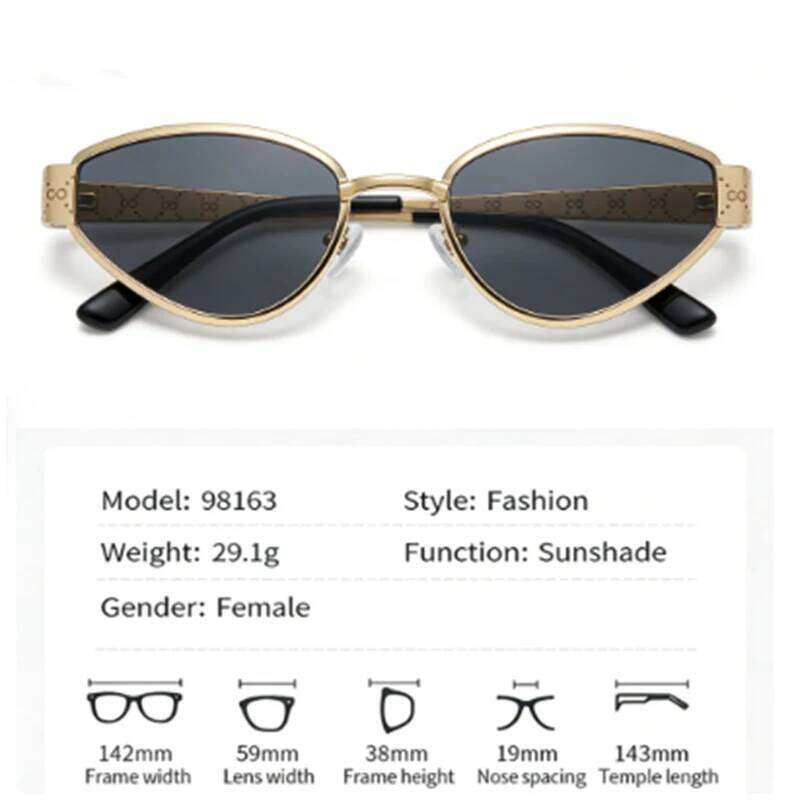 Metal cat-eye sunglasses, fashionable UV-protective, stylish and luxurious sunglasses INS style. 26W0224