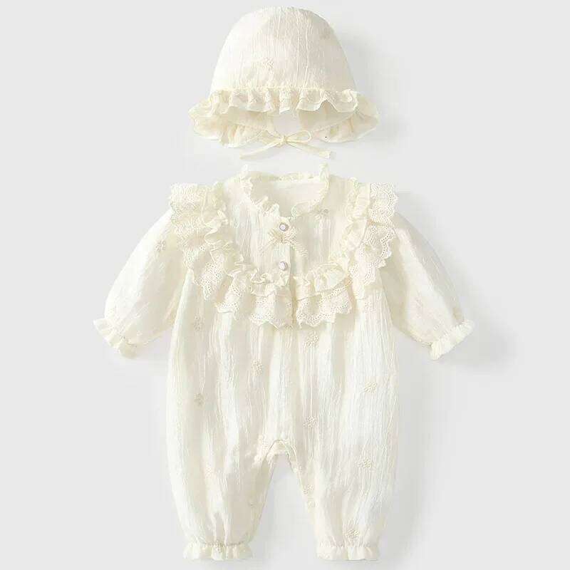2Piece Spring Autumn Newborn Items Girls Clothes Korean Fashion Cute Princess Cotton Long Sleeve Jumpsuits+Hat Baby Stuff B280 26H0224