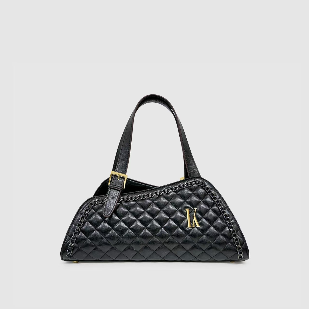 LK Factory Direct Supply Houndstooth Embroidery Thread Small Niche High-End Fashion Commute Versatile Crossbody Saddle Bag for Women Black Small Bag