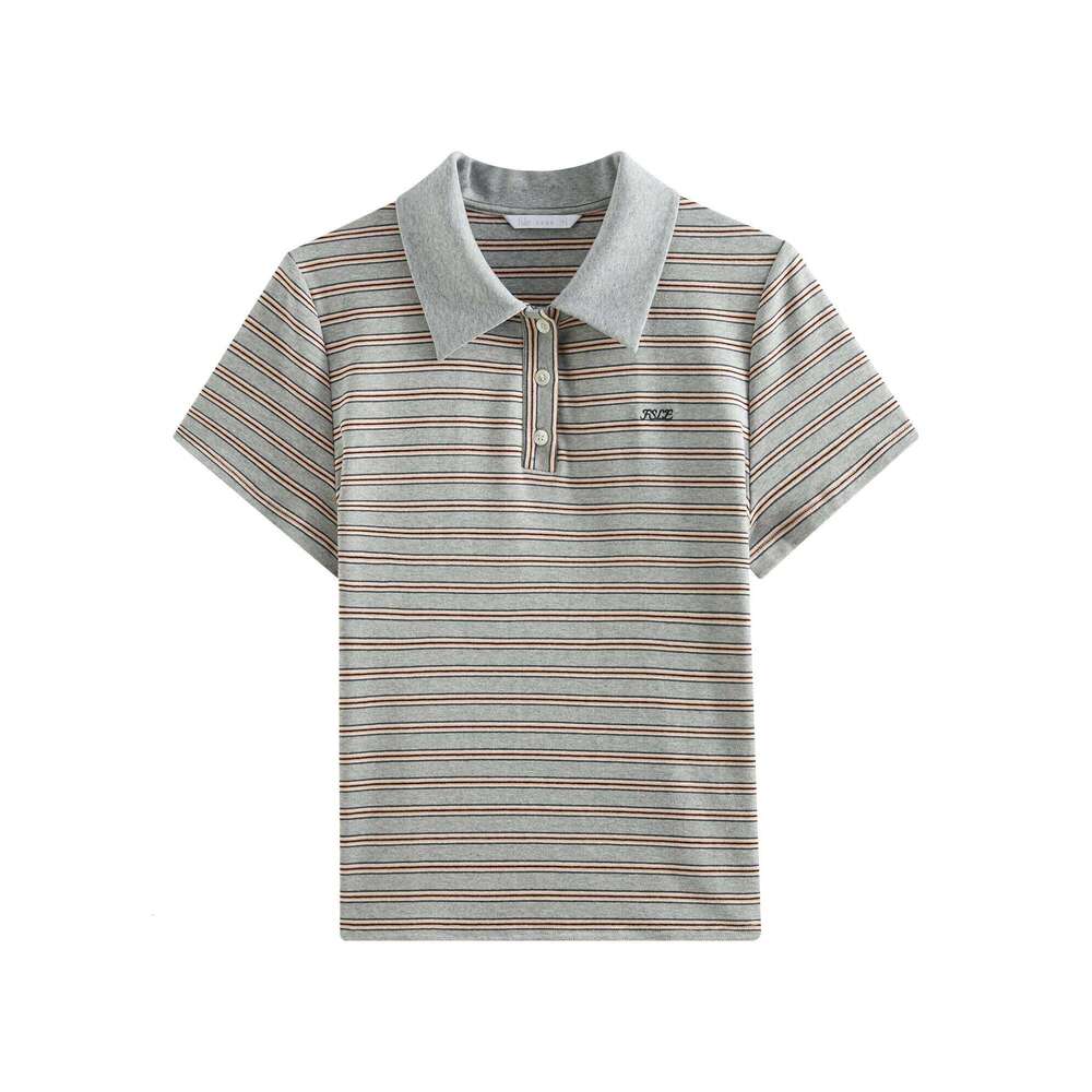 FSLE Polo Collar Retro Knitted Short-sleeved T-shirt Women's Spring 2025 New Design Elegant Style Tops Chic Outfit 25FS11140 26W0224