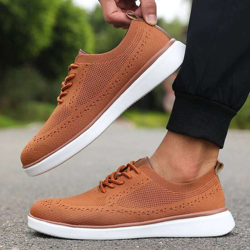 Sleek Men's Breathable Mesh Upper Comfortable Insole Non-Slip Casual Walking Shoes Knit Design Flexible Sole